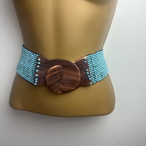 Handmade Bohemian Elastic Hippie EthicallyMade Wooden Closure Stretchy Bead Belt - Picture 2 of 12